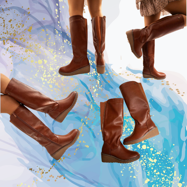 Botas altas camel con caña elástica y doble cremallera