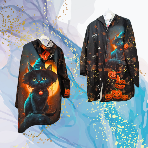 Cortavientos Gatito Halloween bolsillos delanteros