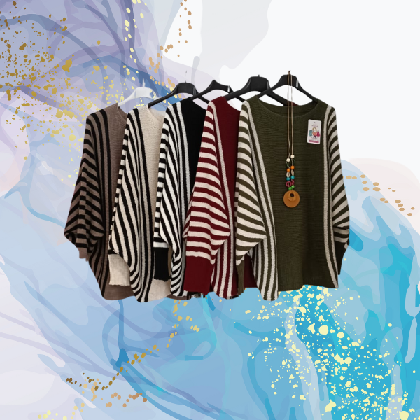 Jersey curvy punto rayas con manga murciélago