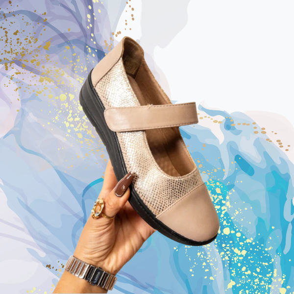 Merceditas cómodas cuñas gel brilli apricot