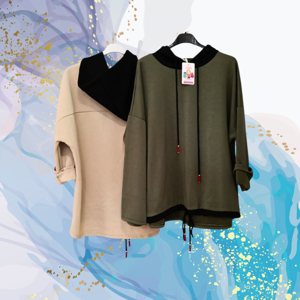 Sudadera curvy capucha lisa contraste