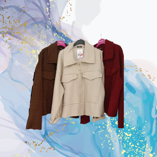 Chaqueta paño rizado bolsillos delanteros