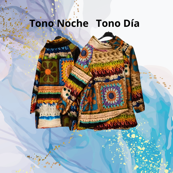 Chaqueta poncho ganchillo cuello abotonado