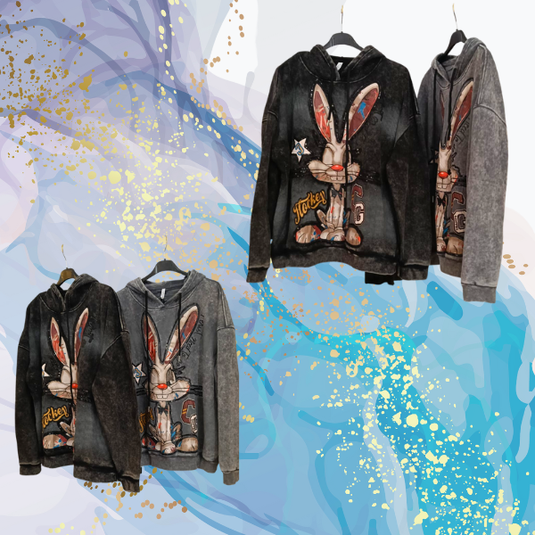 Sudadera lavada con lentejuelas Bunny