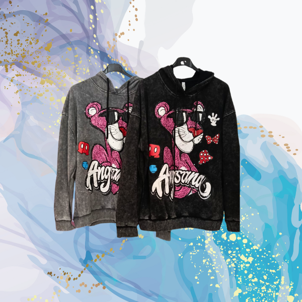 Sudadera lavada con lentejuelas Pantera Rosa