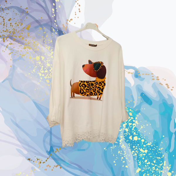 Camiseta Salchicha Strass con encaje en bajo