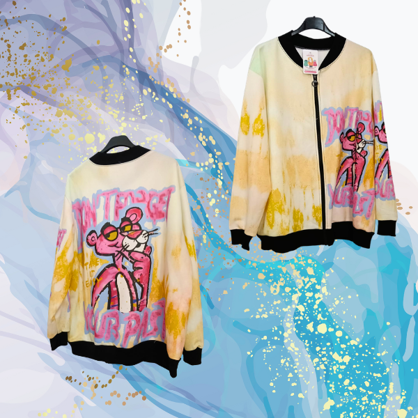 Bomber Pantera Rosa amarilla afelpada oversize con bolsillos