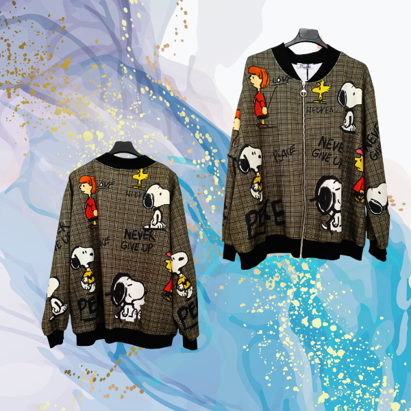 Bomber Snoopy Cuadros afelpada oversize con bolsillos