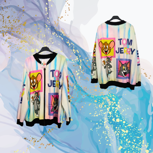 Bomber Tom y Jerry afelpada oversize con bolsillos