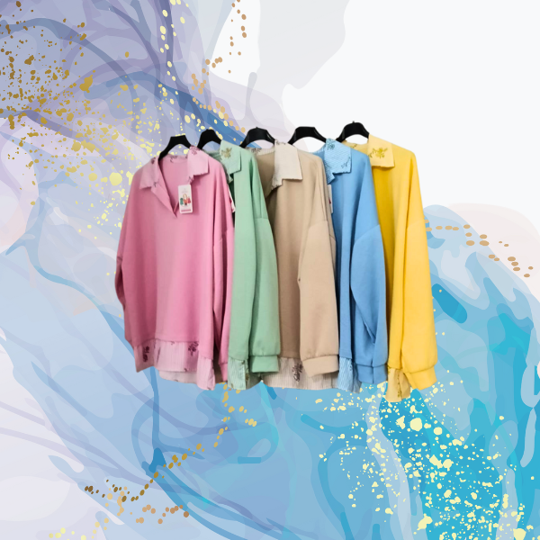 Sudadera curvy cuello camisa flores